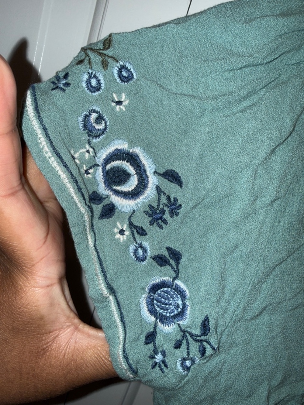 Blue Rain Sage Green Embroidered‎ Wrap Blouse - Picture 4 of 6